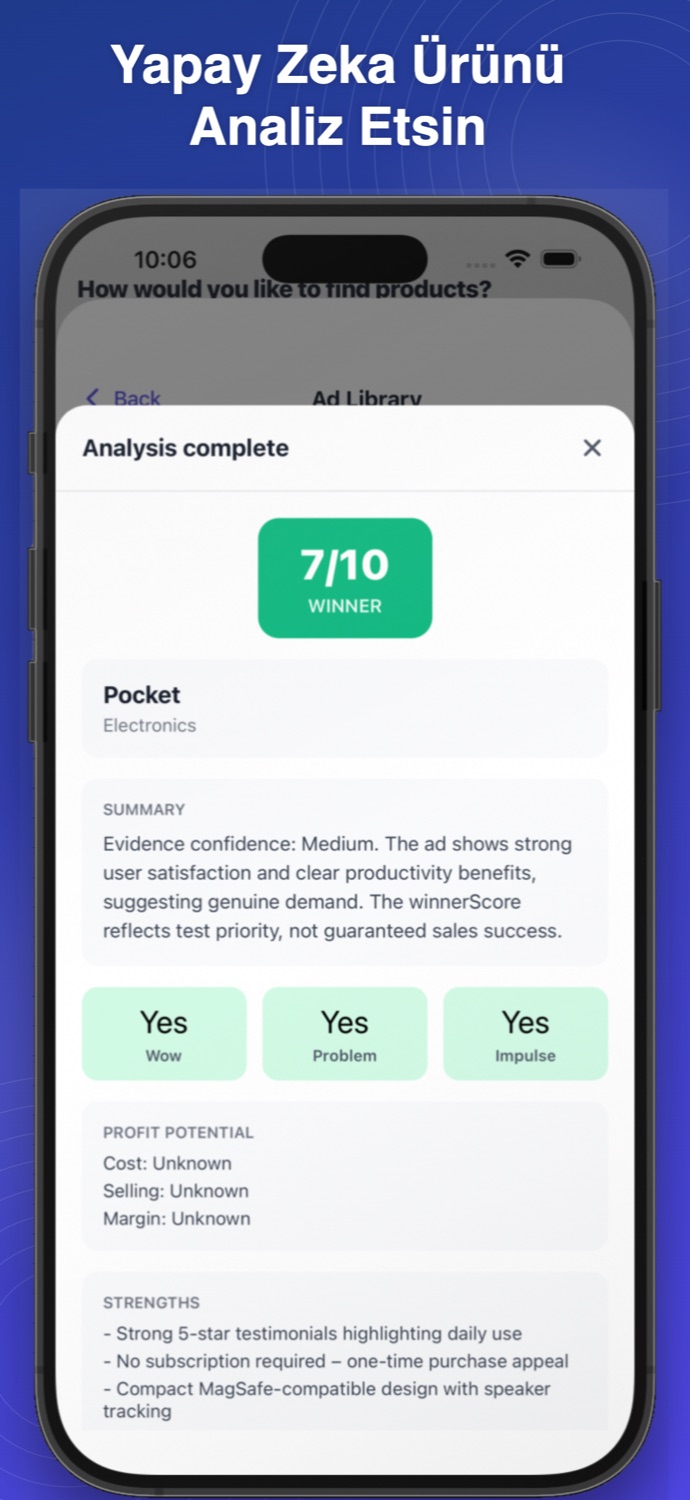 ZeniSpy AI product analysis screen