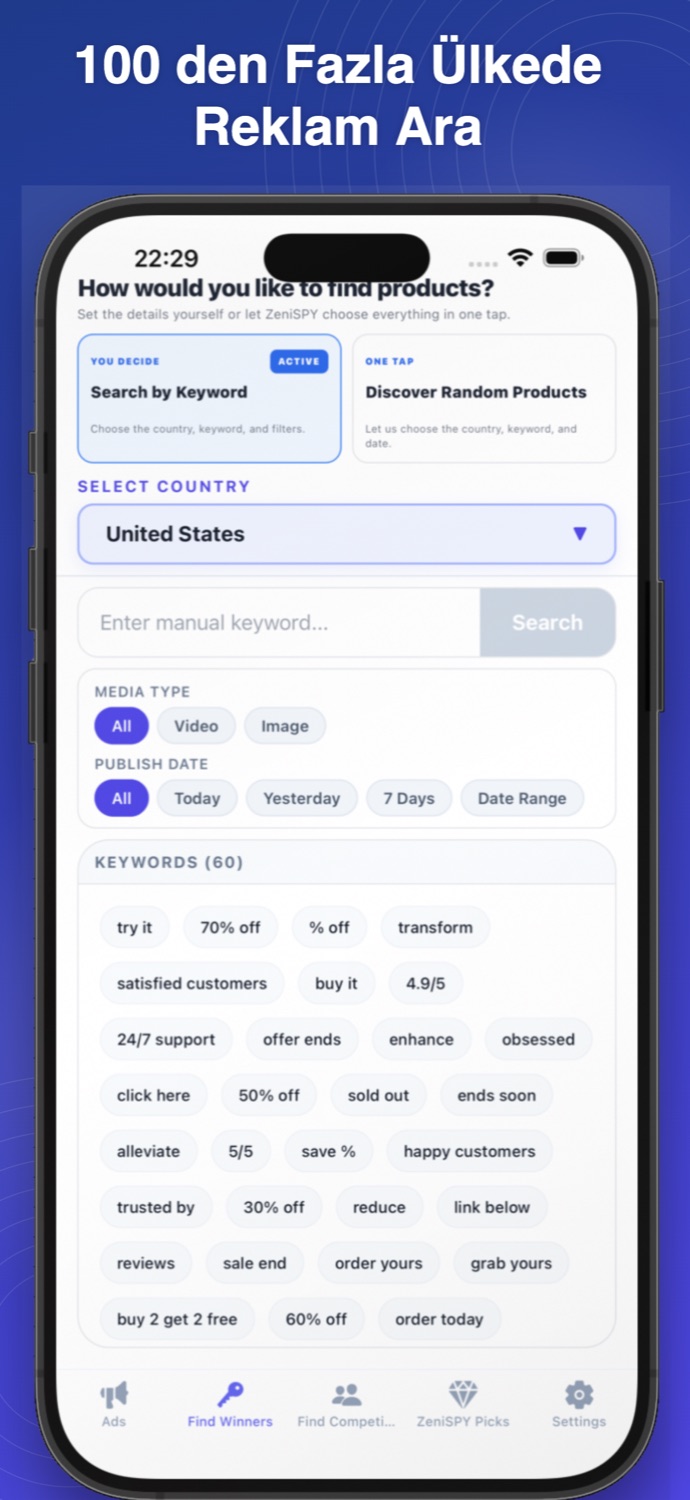 ZeniSpy ad and product discovery screen