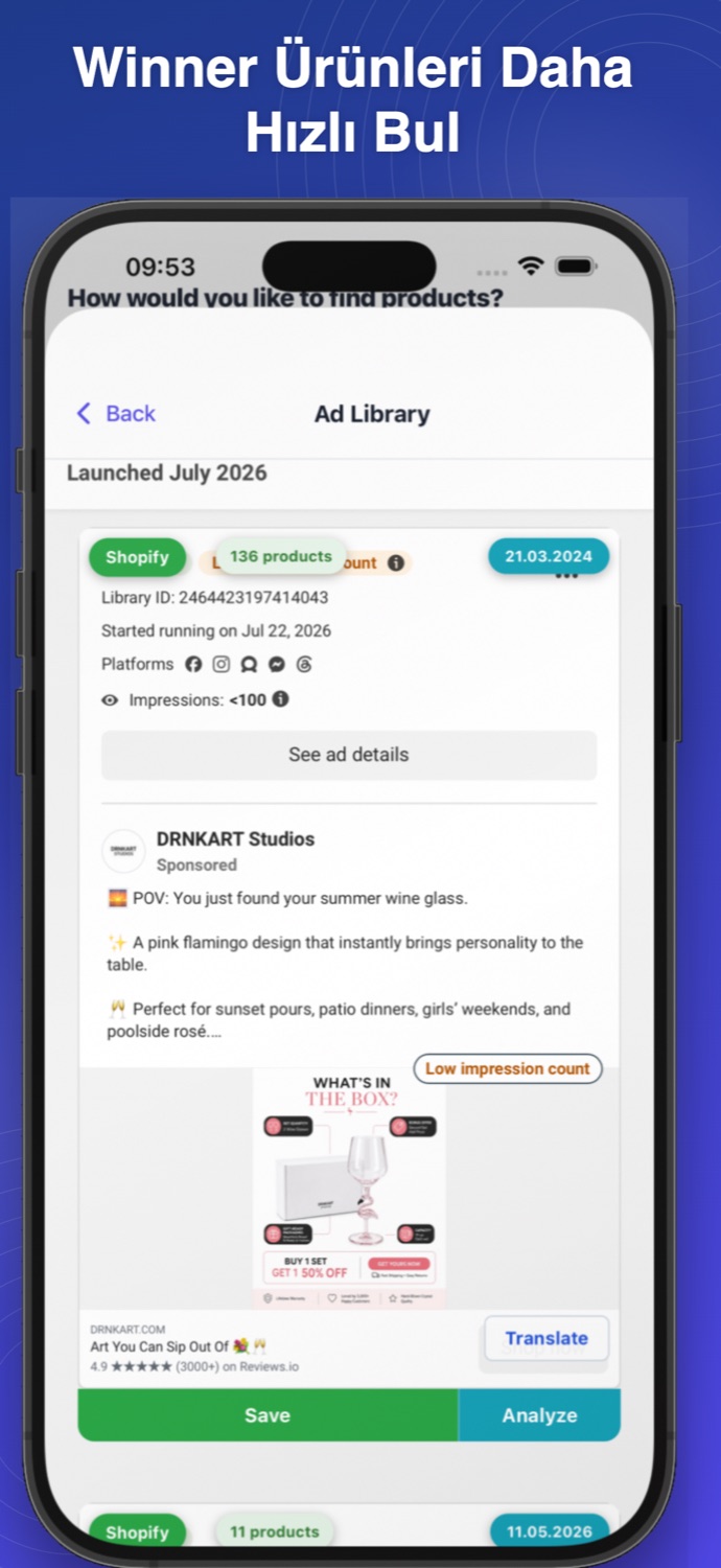 ZeniSpy ad and product discovery screen